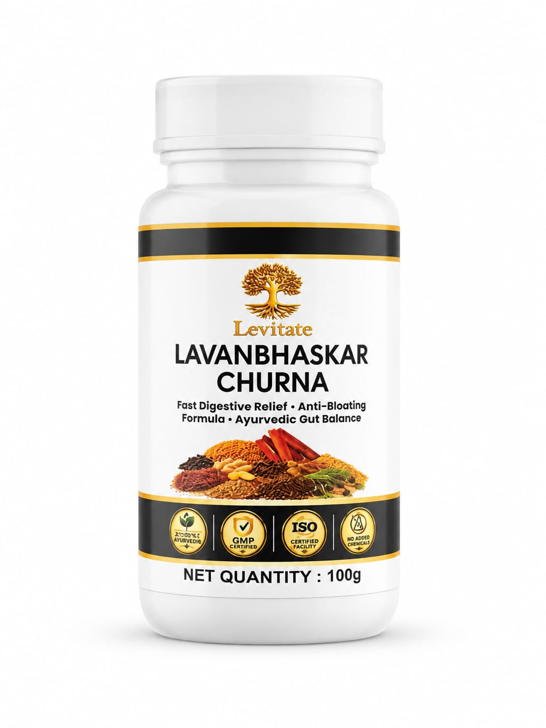 Levitate Lavanbhaskar Churna | Ayurvedic Digestive Powder for Gas, Acidity & Bloating