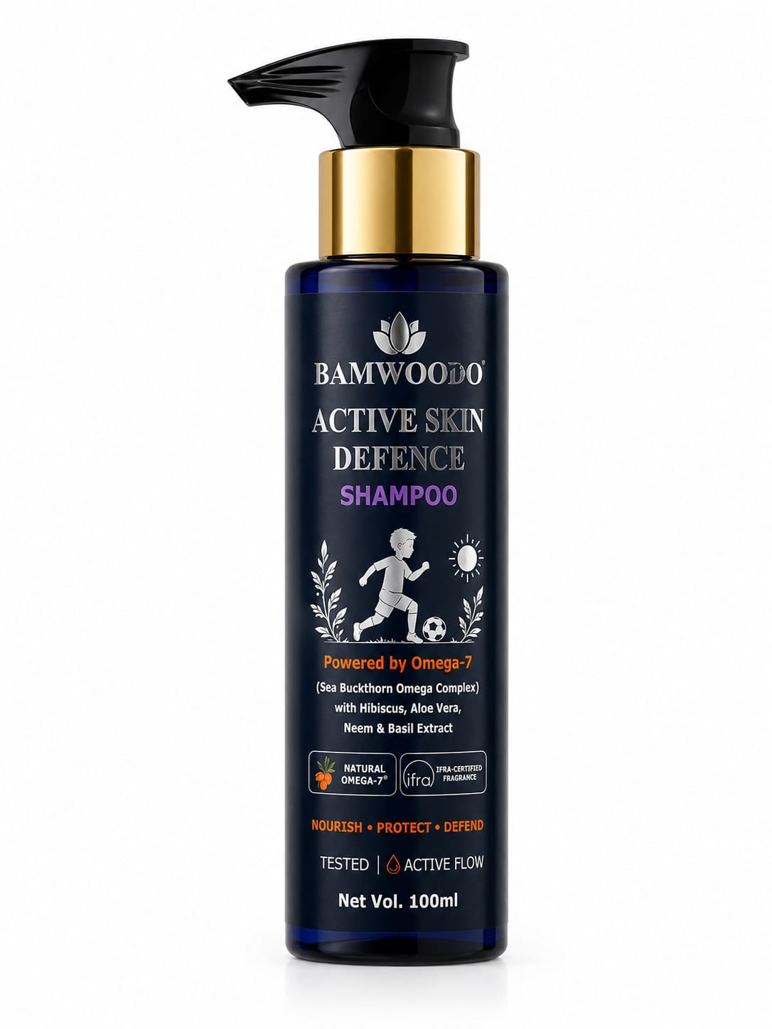 BAMWOODO Active Skin Defence Baby Shampoo | Omega-7, Aloe Vera, Neem & Basil