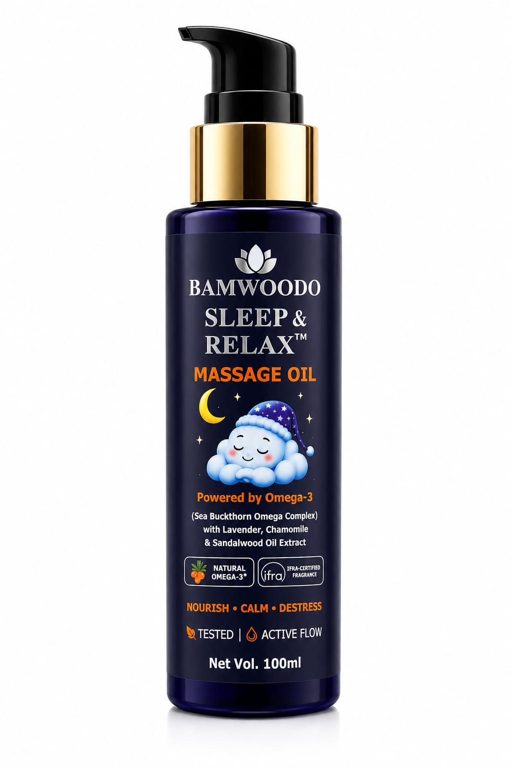 BAMWOODO Sleep & Relax Baby Massage Oil | Omega-3, Lavender, Chamomile & Sandalwood