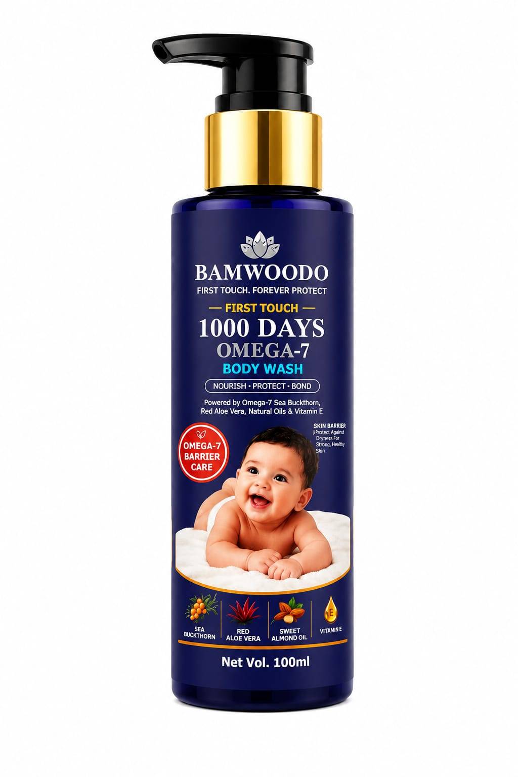 Bamwoodo First Touch 1000 Days Omega-7 Baby Body Wash with Sea Buckthorn, Red Aloe Vera