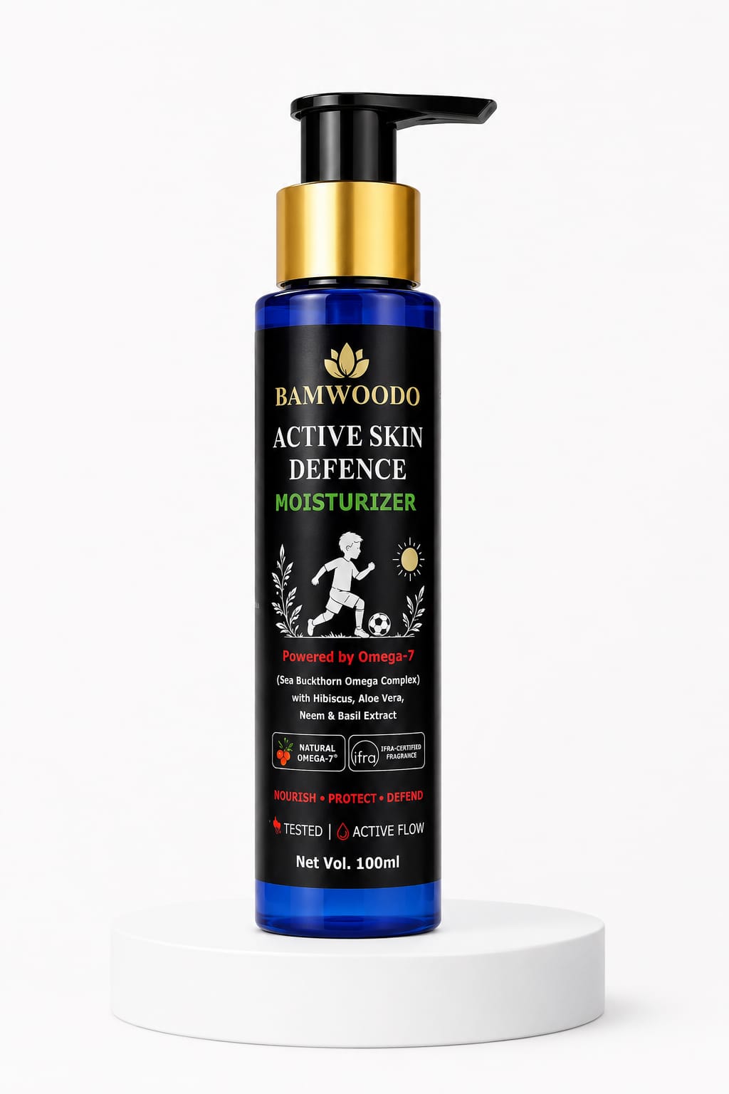 BAMWOODO Active Skin Defence Moisturizer | Omega-7, Aloe Vera, Neem & Basil