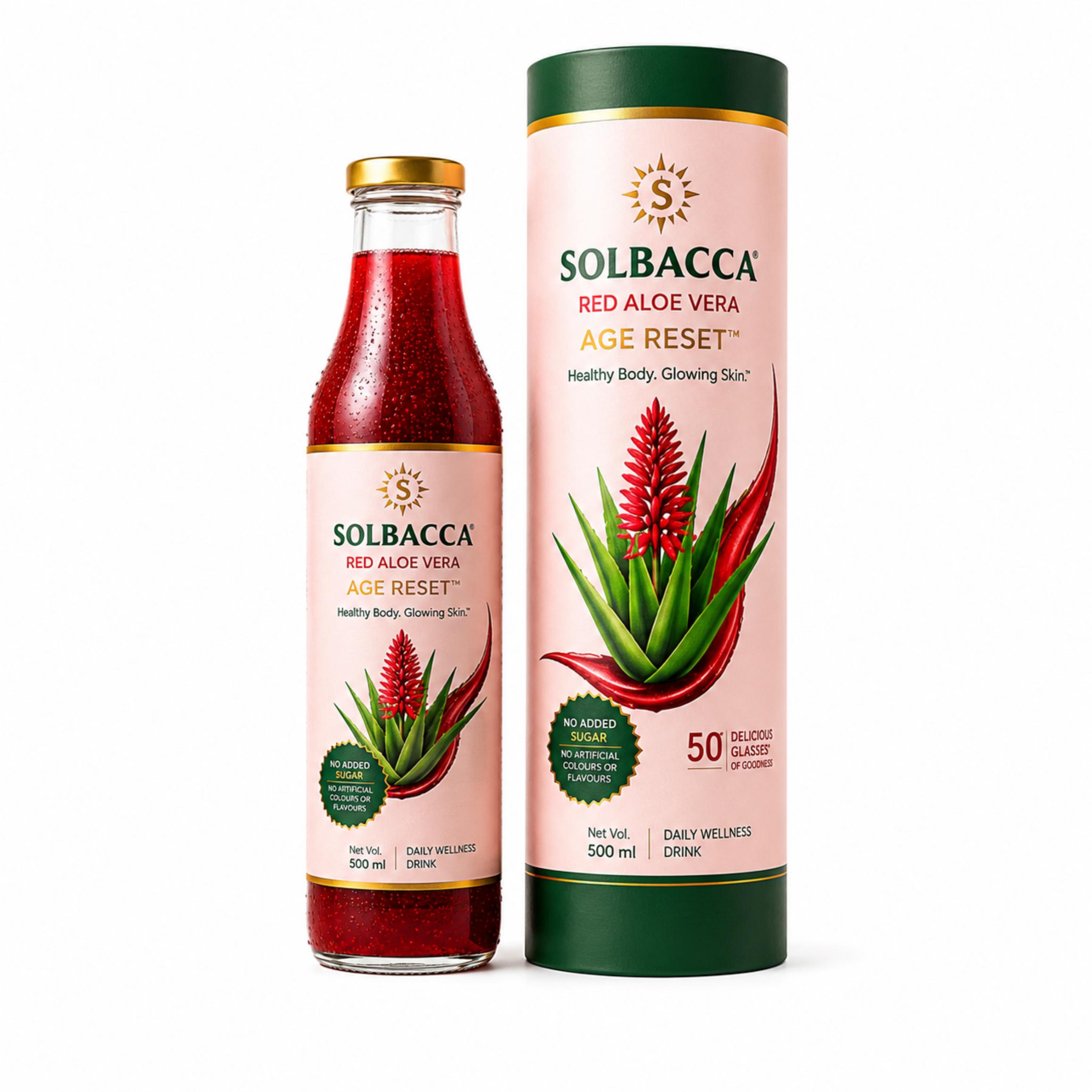 SOLBACCA Red Aloe Vera Age Reset Drink | No Added Sugar | Daily Wellness Drink